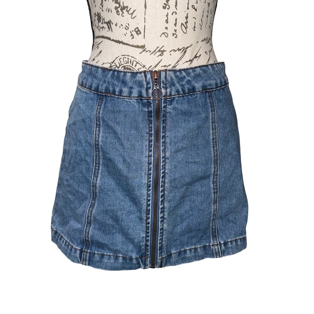 Denim Zip-Front Mini Skirt - Blue